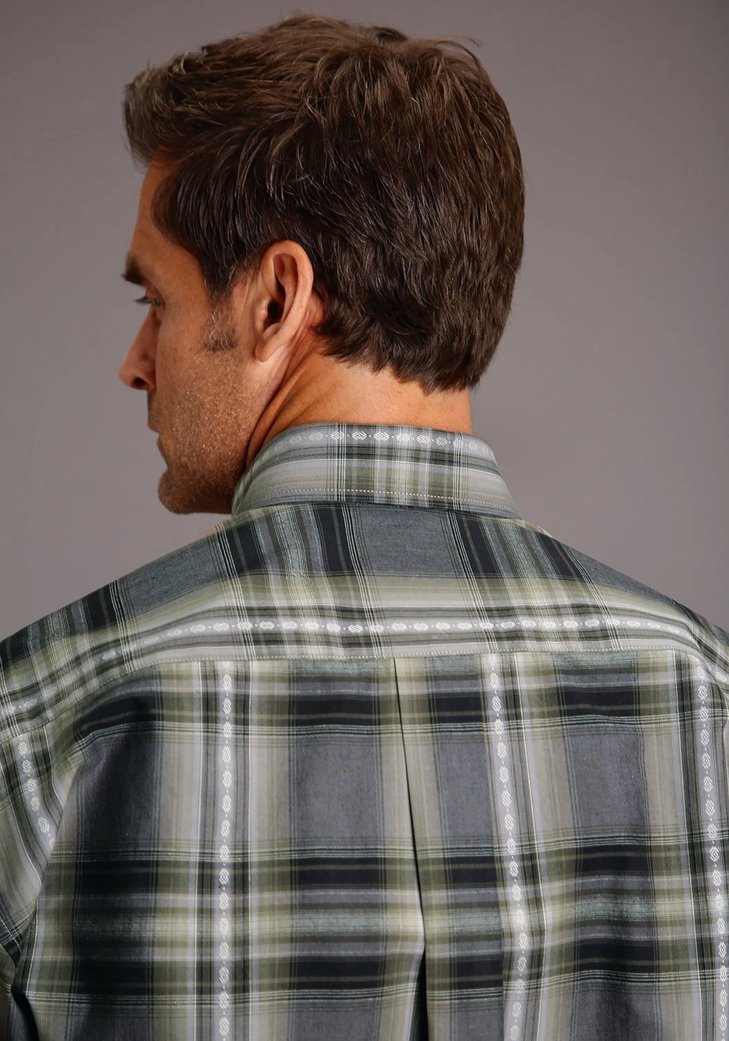 Stetson Mens Grey 100% Cotton Granite Dobby BD L/S 1 Pocket Shirt Tall friendly Ventilated Back