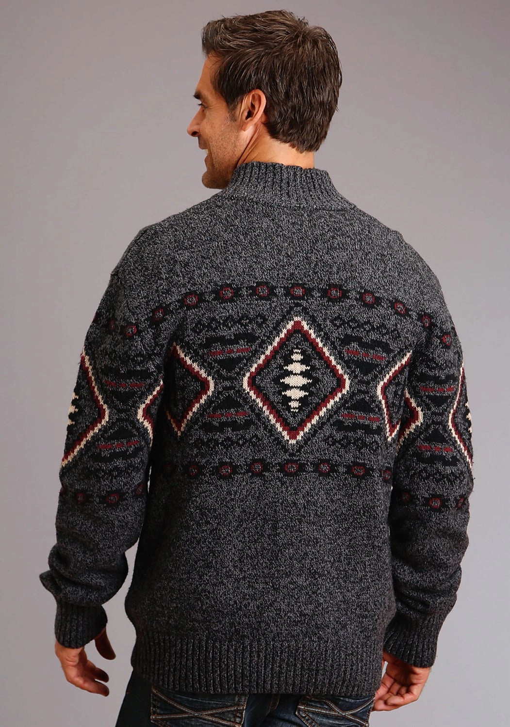 Stetson Mens Grey Cotton/Wool Diamond Knit Cardigan Fashion staples Versatile Layering