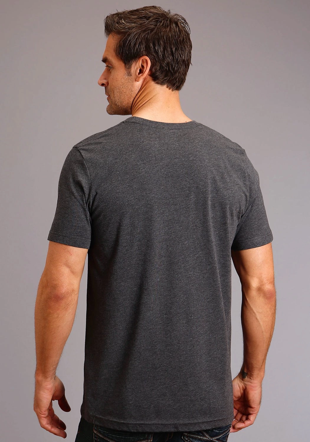 Stetson Mens Heather Grey Cotton Blend Logo Sketch S/S T-Shirt Vintage Style Modern Style