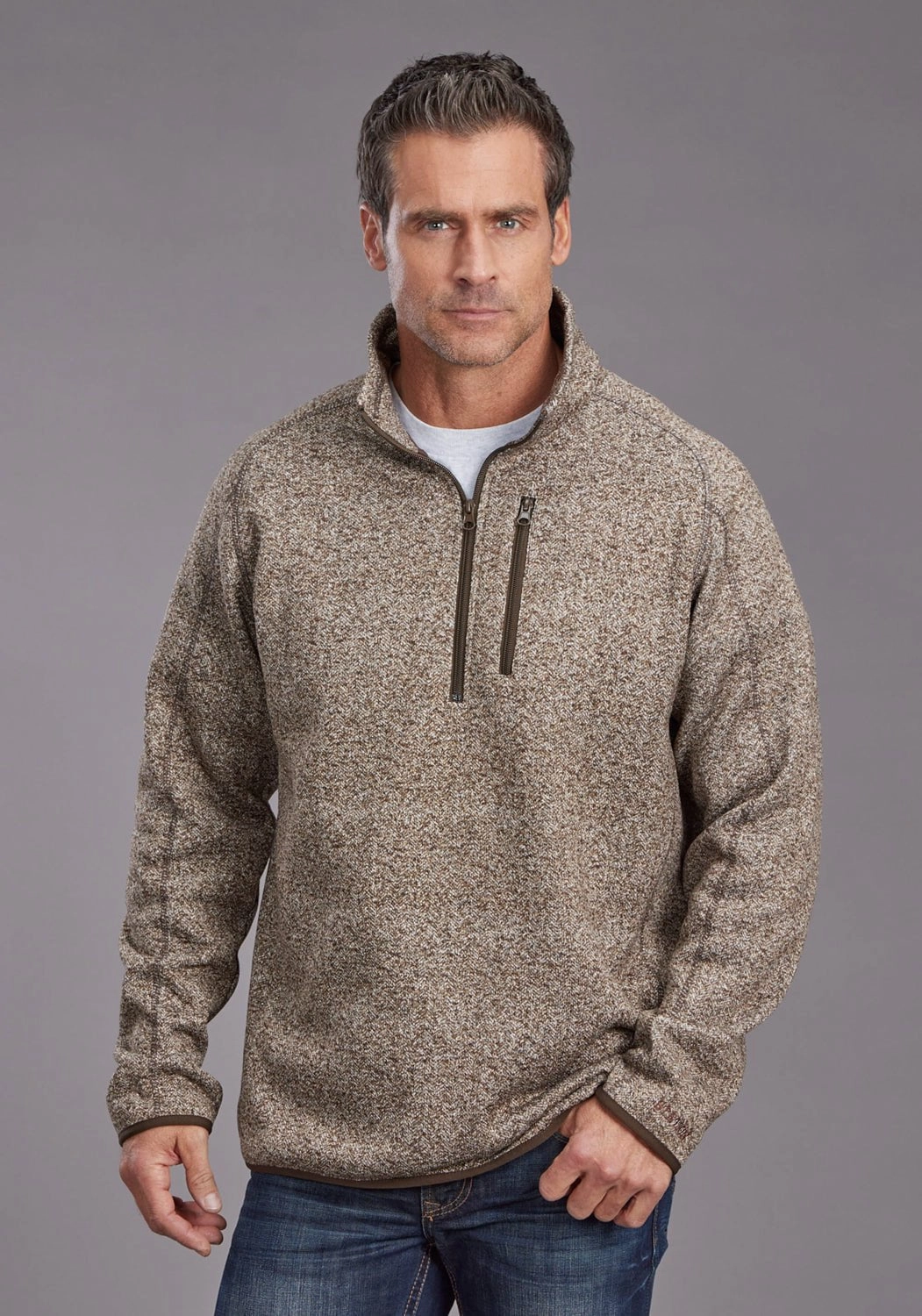 Stetson Mens Heather Herringbone Brown 100% Polyester Pullover Sweater Urban Trend