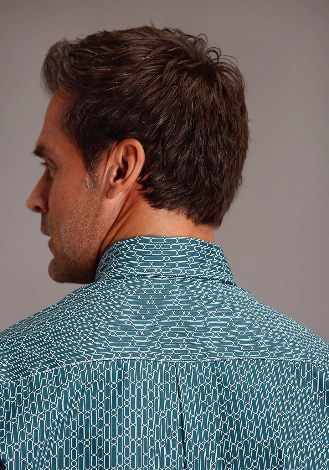 Stetson Mens Hex Key Print Green 100% Cotton L/S Shirt Flexible Shoulder Construction Contemporary Look