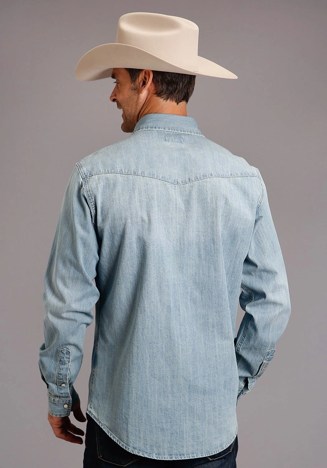 Stetson Mens Light Blue 100% Cotton Snap L/S Shirt Eco-Friendly Choice Flexible Mobility