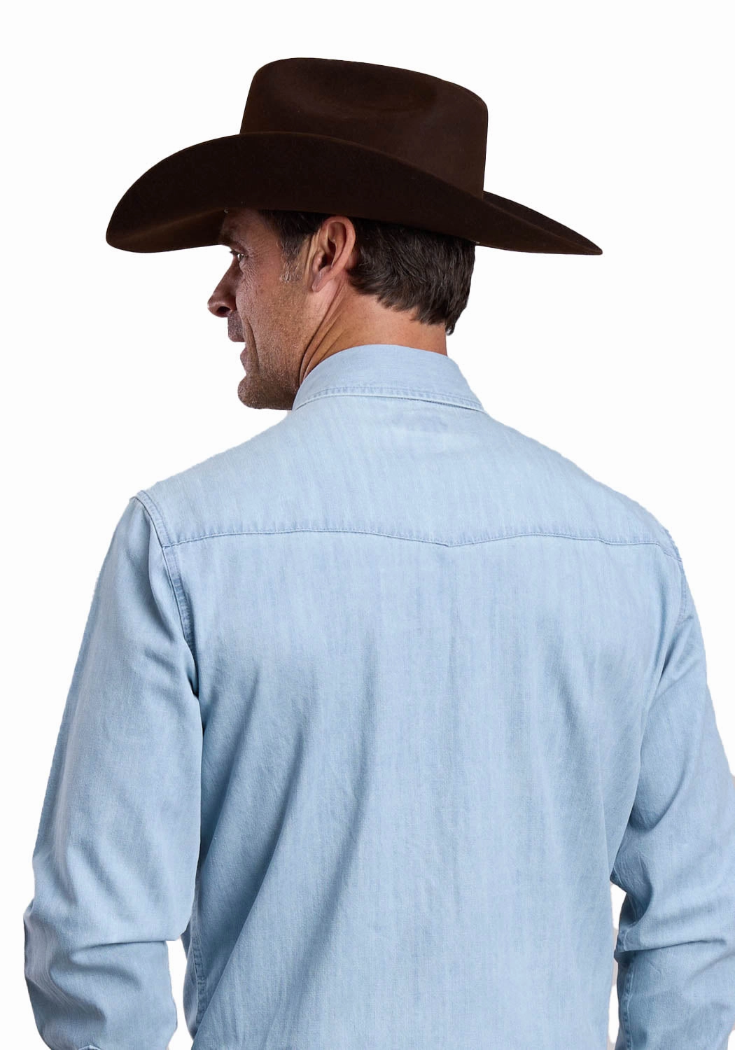 Athletic Cut Stetson Mens Lightweight Chambray Blue 100% Cotton L/S Shirt