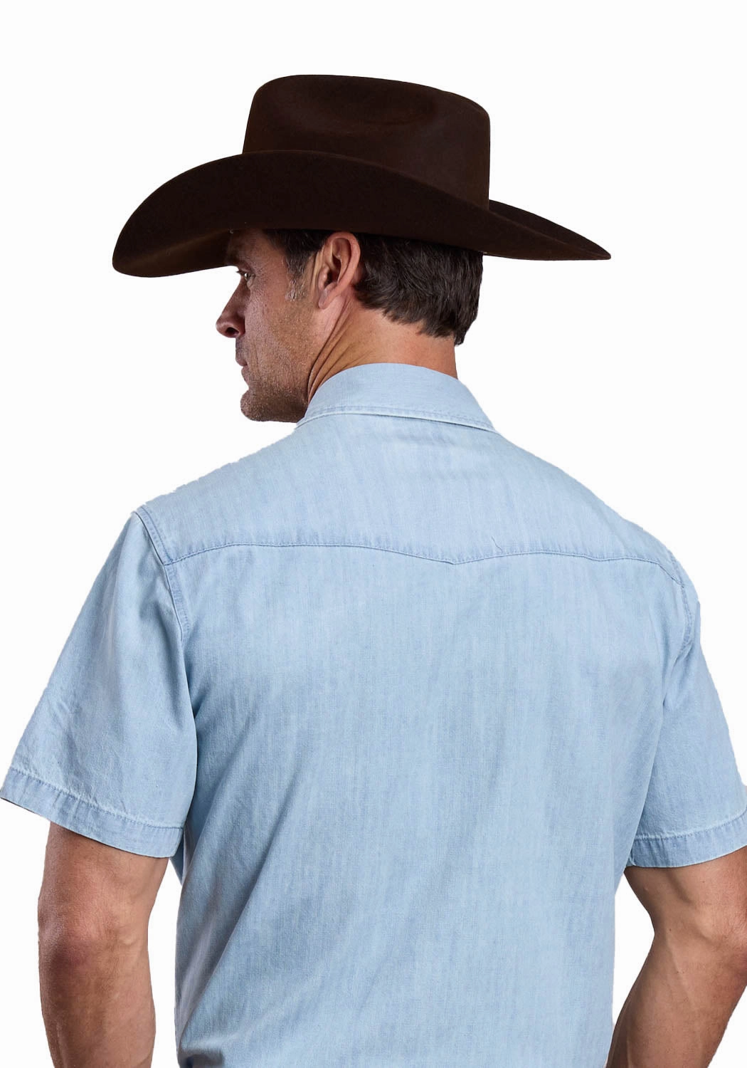 Stetson Mens Lightweight Chambray Blue 100% Cotton S/S Shirt Abrasion Resistant Edges