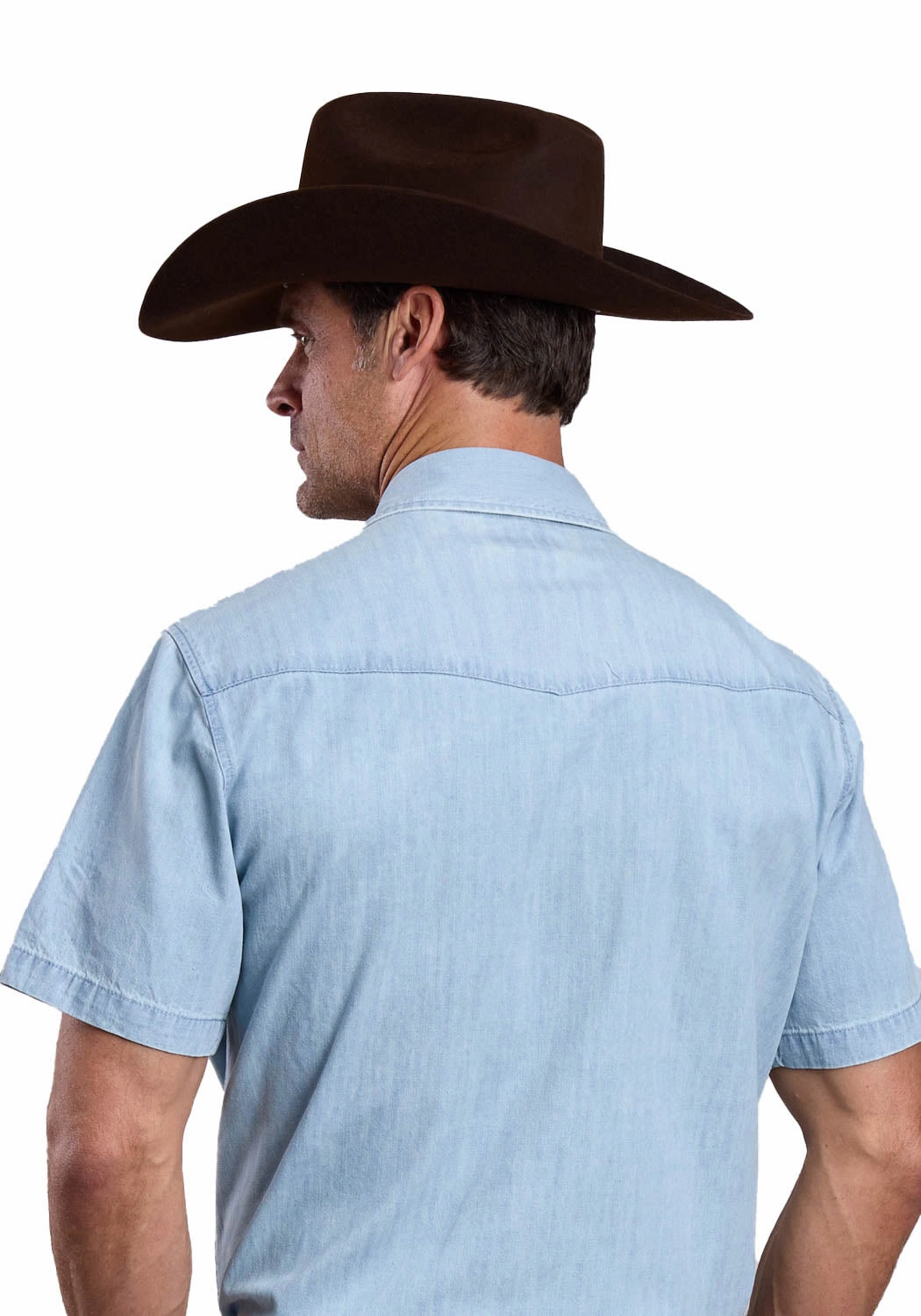 Stetson Mens Lightweight Chambray Blue 100% Cotton S/S Shirt Soft Texture Seasonal Wardrobe