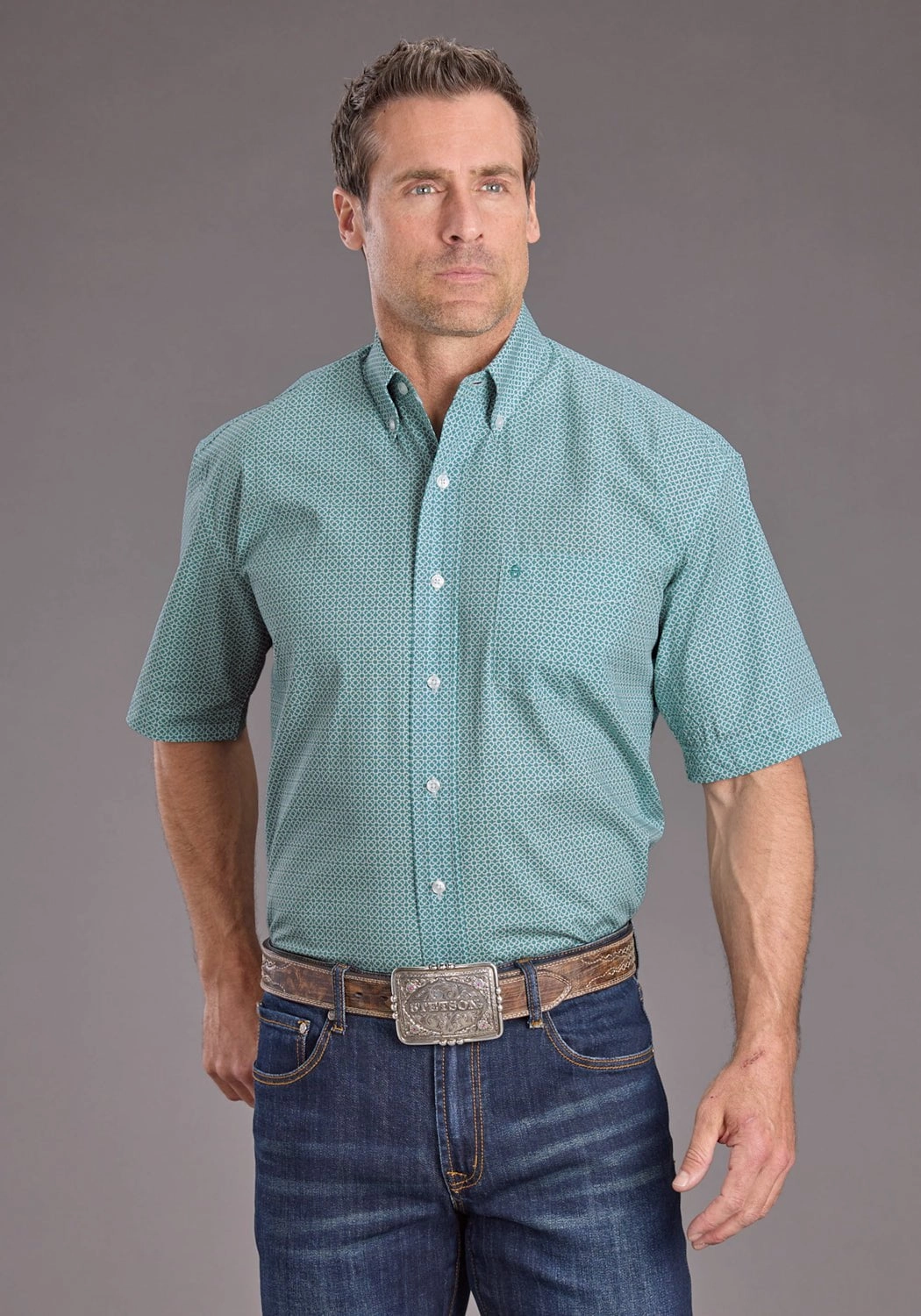 Minimalist fashion Fashion Statement Stetson Mens Mosaic Geo Turquoise 100% Cotton 1 Pkt S/S Shirt