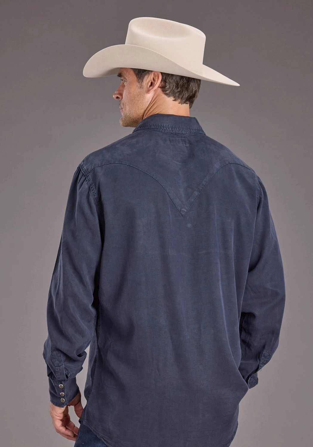 Stetson Mens Navy Denim Rugged Twill L/S Shirt Modern Aesthetic