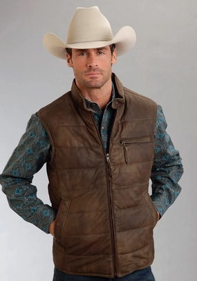 Stetson Mens Outerwear Brown Lamb Suede Leather Vest Insulated Hooded Elastic Hem Adjustment