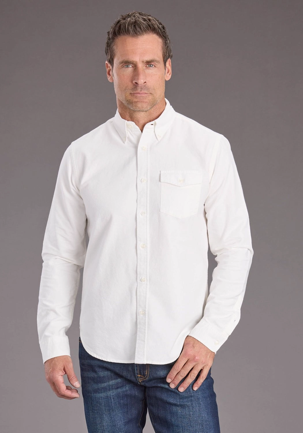 Weekend Outfit Stetson Mens Peached Oxford Off White 100% Cotton 1 Pkt L/S Shirt