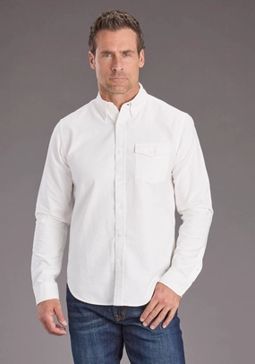 Weekend Outfit Stetson Mens Peached Oxford Off White 100% Cotton 1 Pkt L/S Shirt
