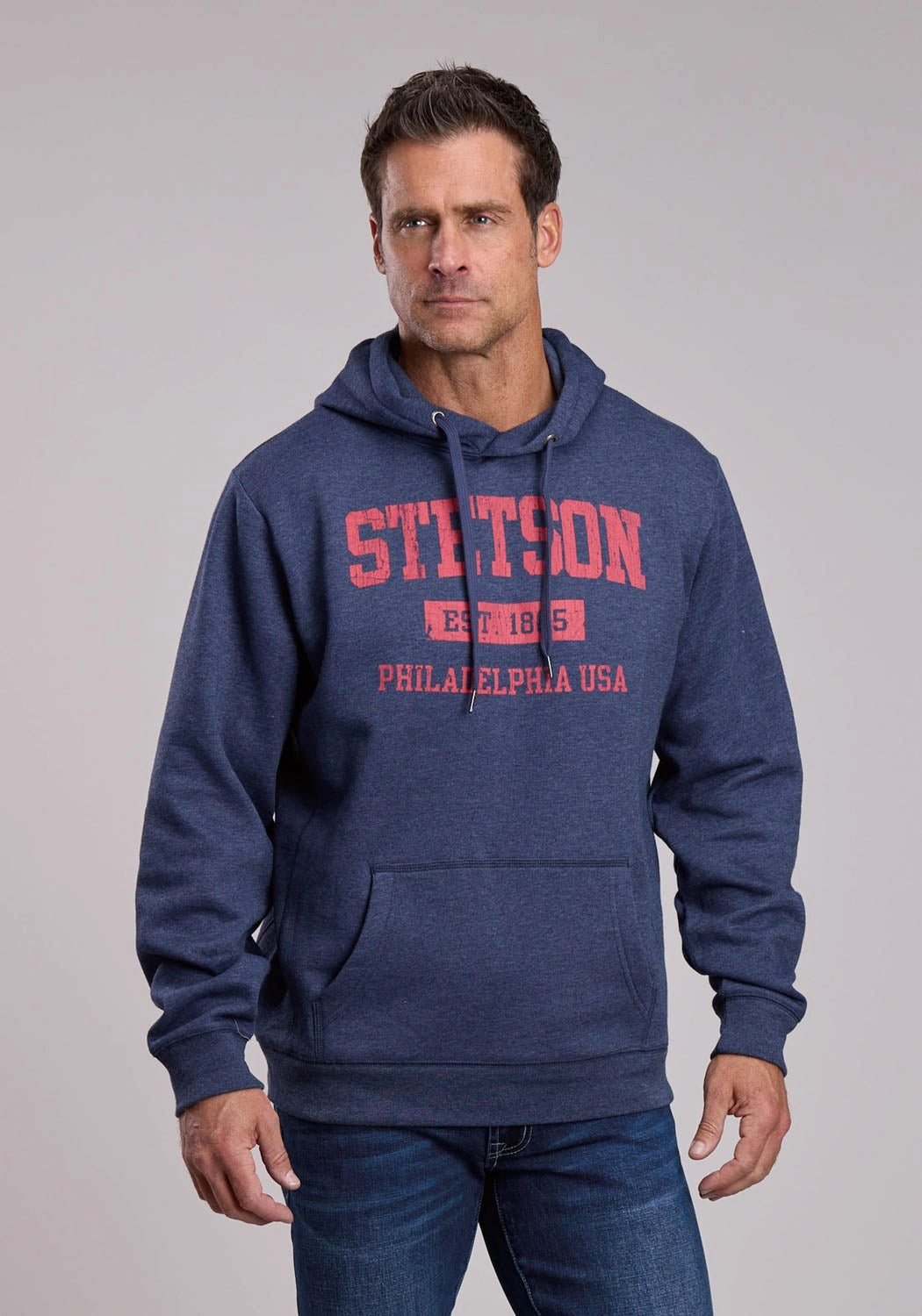 Stetson Mens Philadelphia Navy Poly/Cotton Hoodie Secure Closure Systems UV Protection Finish