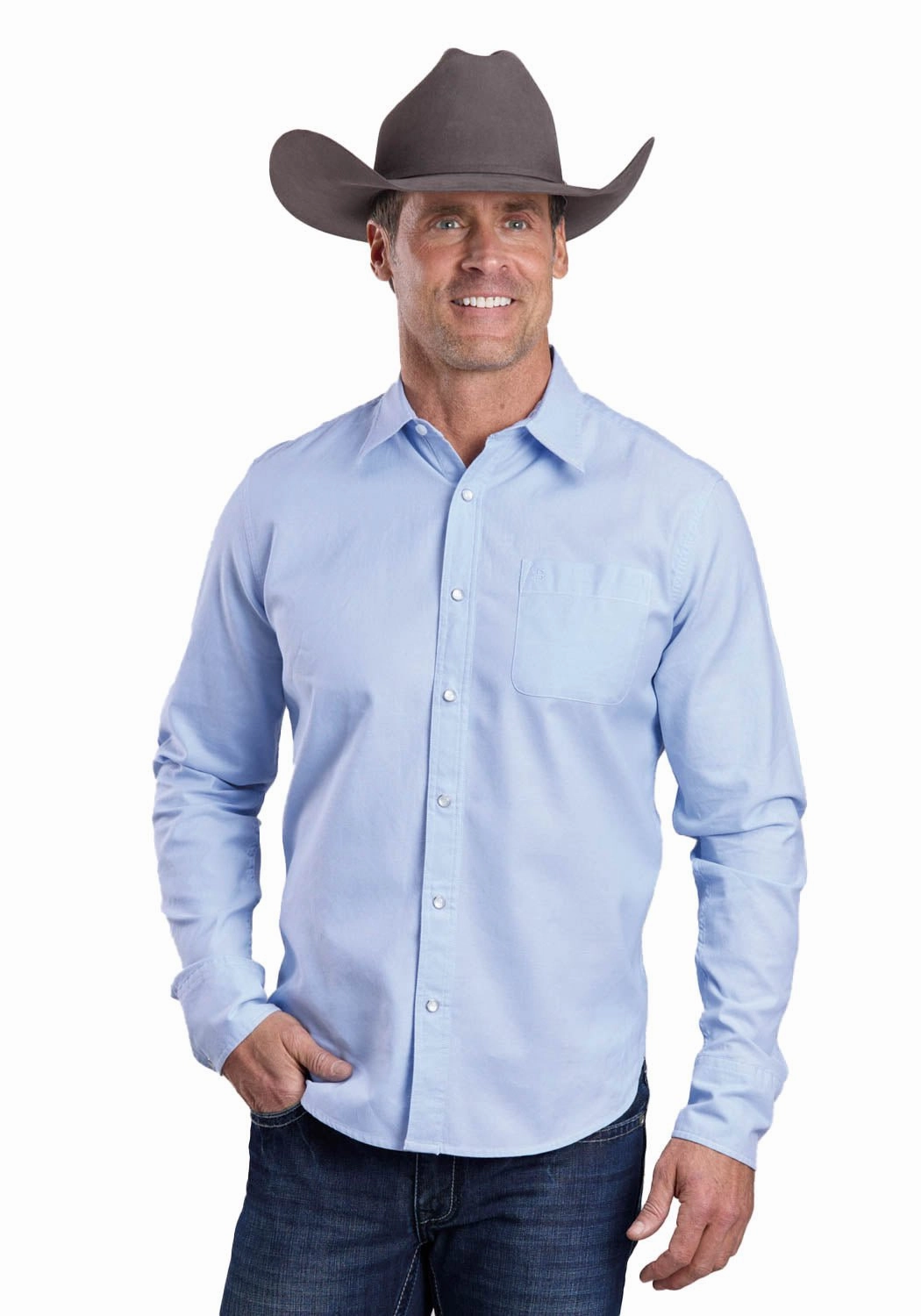 Anniversary Celebration Stetson Mens Pinpoint Oxford Blue 100% Cotton L/S Shirt