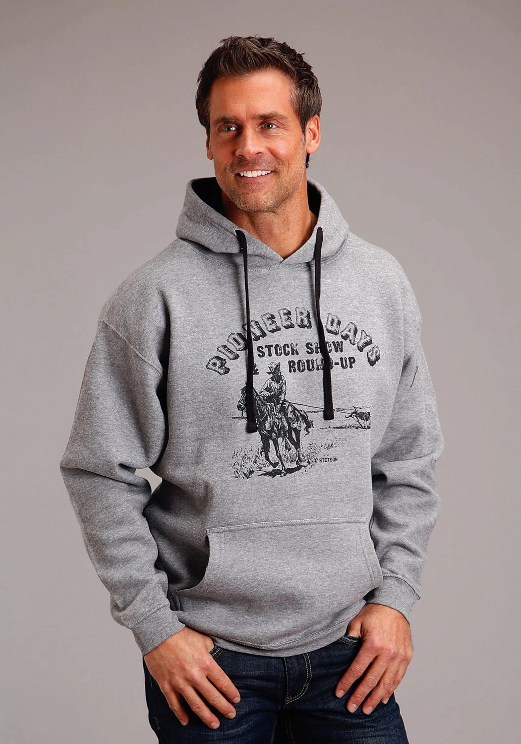 Stetson Mens Pioneer Days Grey Cotton Blend Hoodie Sustainable Material