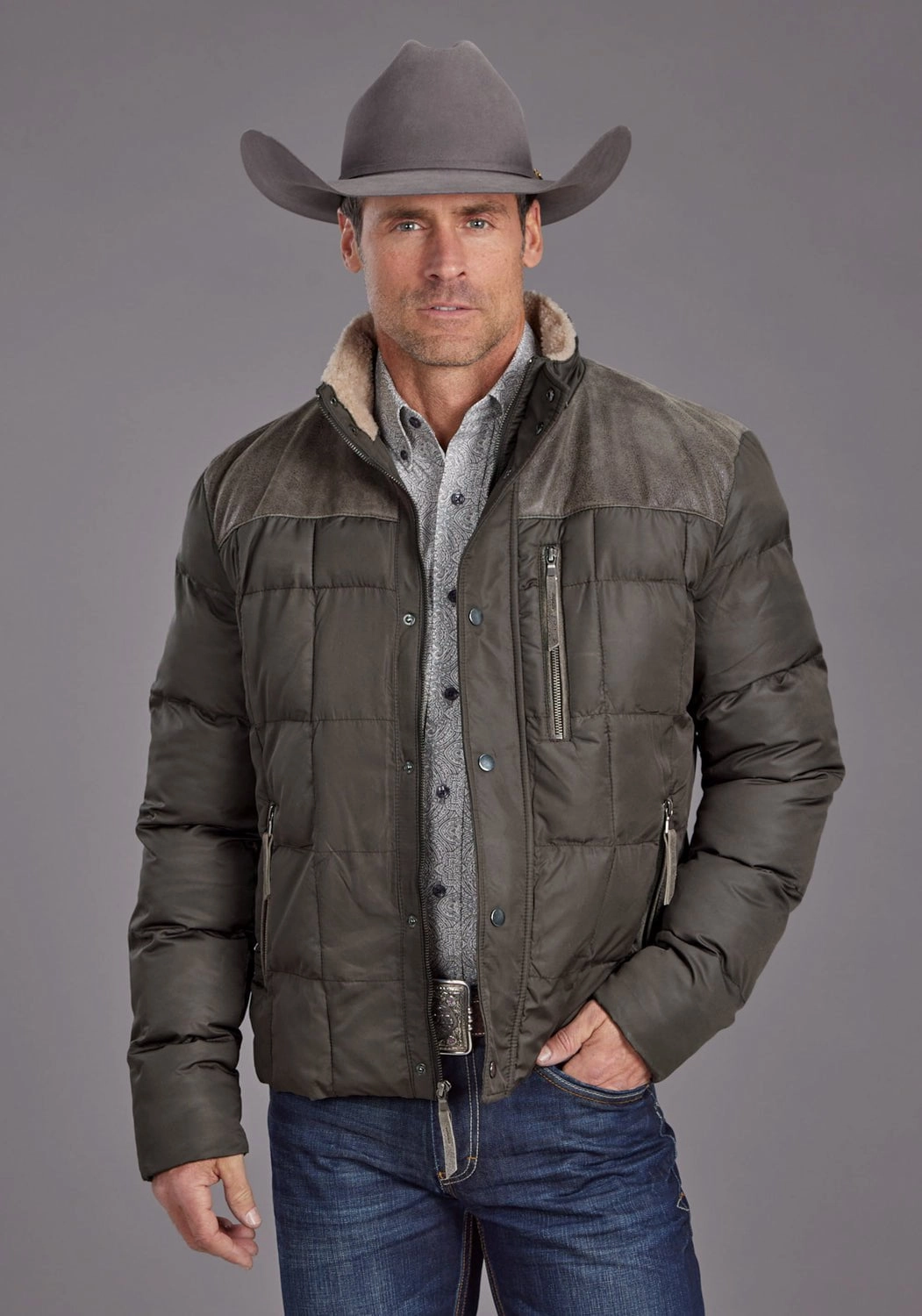 Reinforced Stitching Teflon coating Stetson Mens Quilted Brown 100% Nylon Insulated Jacket