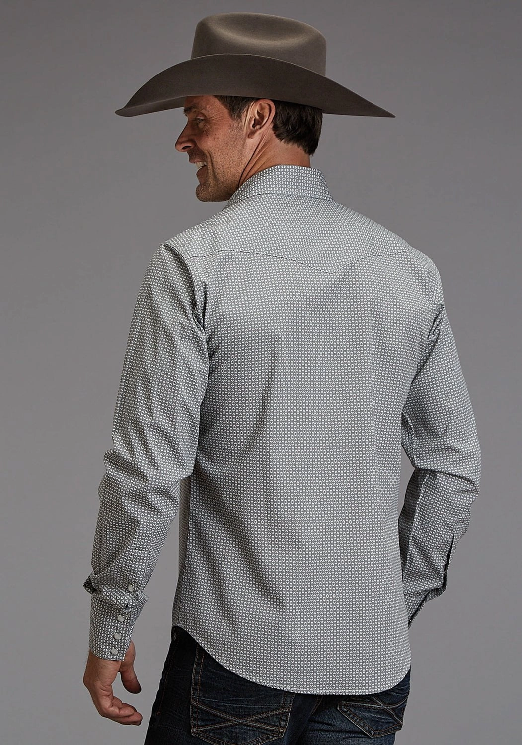 Versatile Layering Wrinkle Resistant Stetson Mens Reflection Geo Grey 100% Cotton L/S Shirt