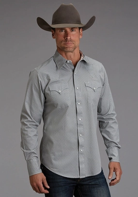 V-neck style Loose style Stetson Mens Reflection Geo Grey 100% Cotton L/S Shirt