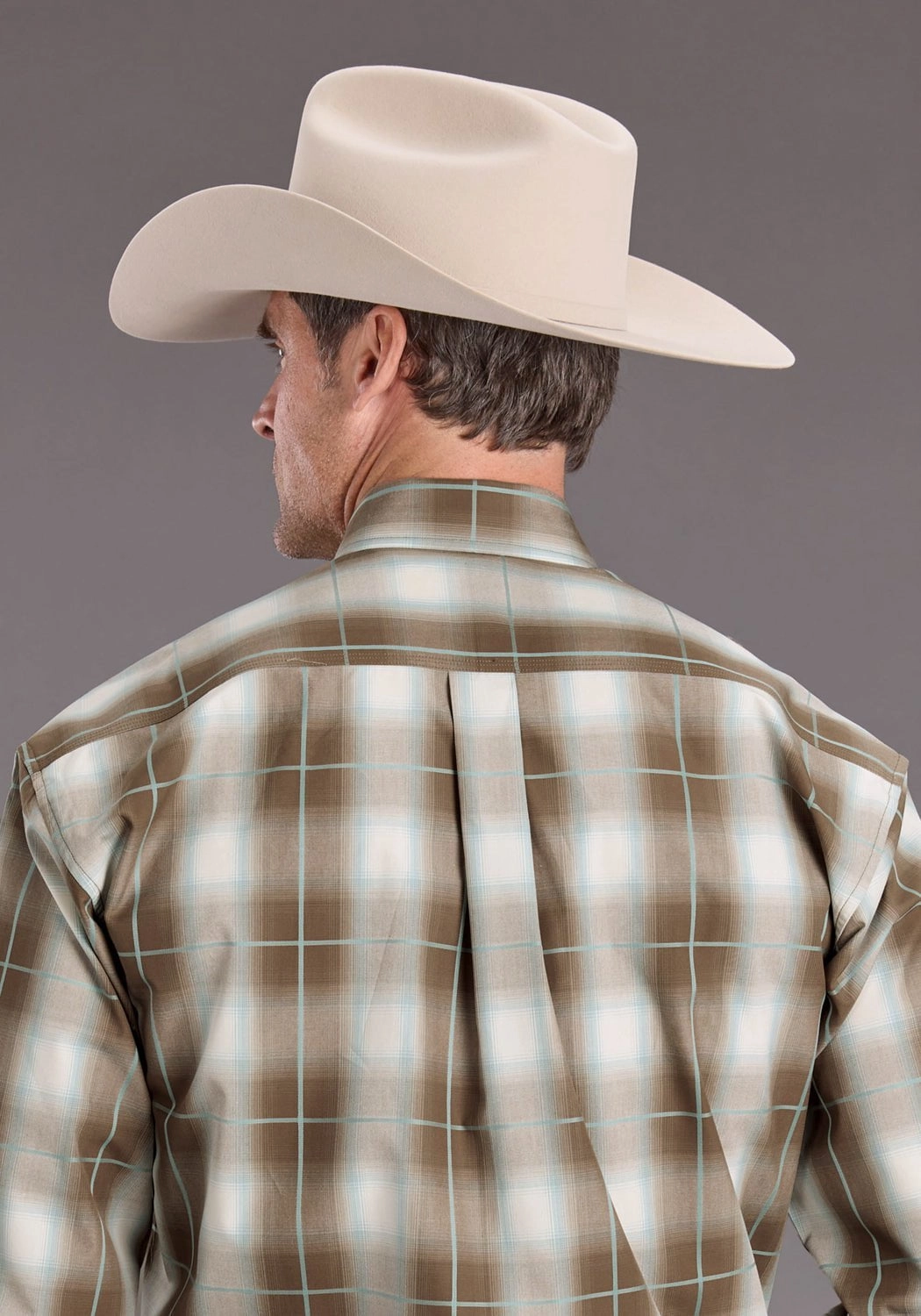 decorative element Subtle Print Stetson Mens Sandy Ombre Plaid Brown 100% Cotton 1 Pkt L/S Shirt