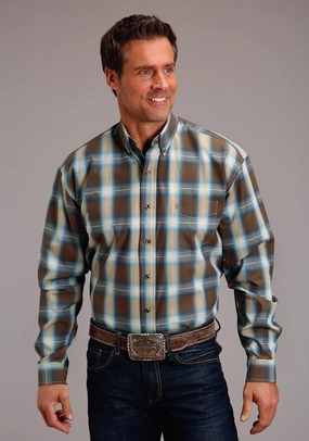 Eco Dye Technique Thermal Regulation Fabric Stetson Mens Sierra Plaid Brown 100% Cotton L/S Shirt