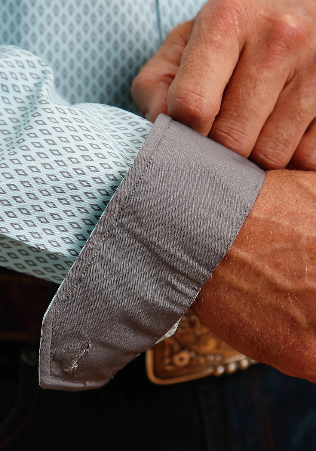 Stetson Mens Silver Diamond Neat Blue 100% Cotton L/S Shirt Compact Packing