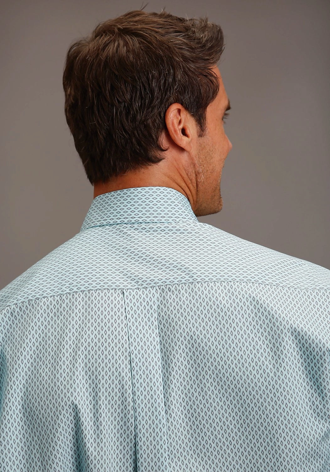 Stetson Mens Silver Diamond Neat Blue 100% Cotton L/S Shirt Preppy Vibe Reinforced Side Vents