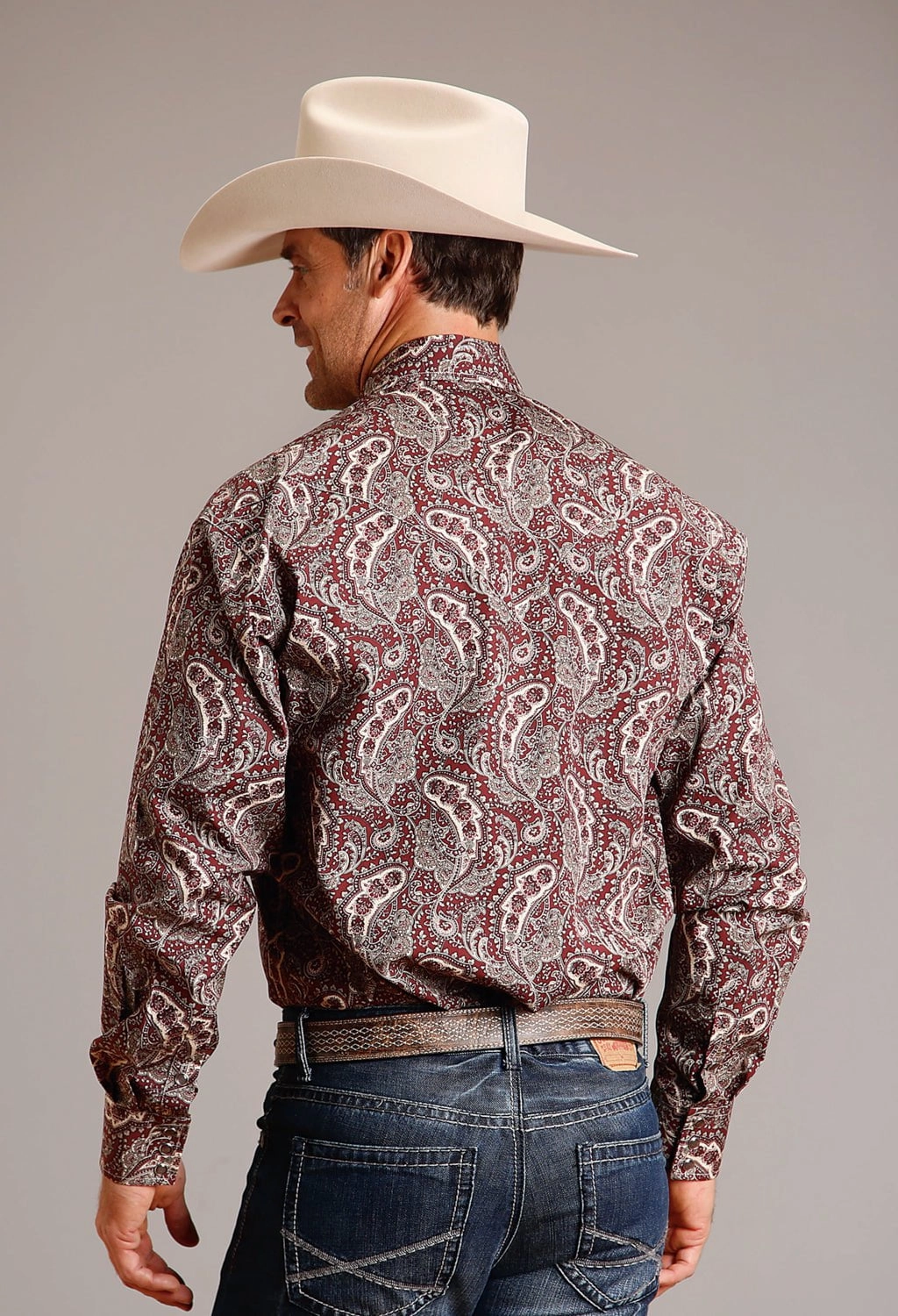 Durable Texture Stetson Mens Siren Paisley Wine 100% Cotton L/S Shirt