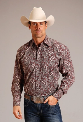 Stetson Mens Siren Paisley Wine 100% Cotton L/S Shirt Eco Friendly Material