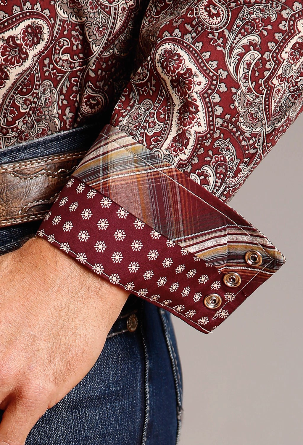 Stetson Mens Siren Paisley Wine 100% Cotton L/S Shirt Durable Button Closures Sleeveless Cut