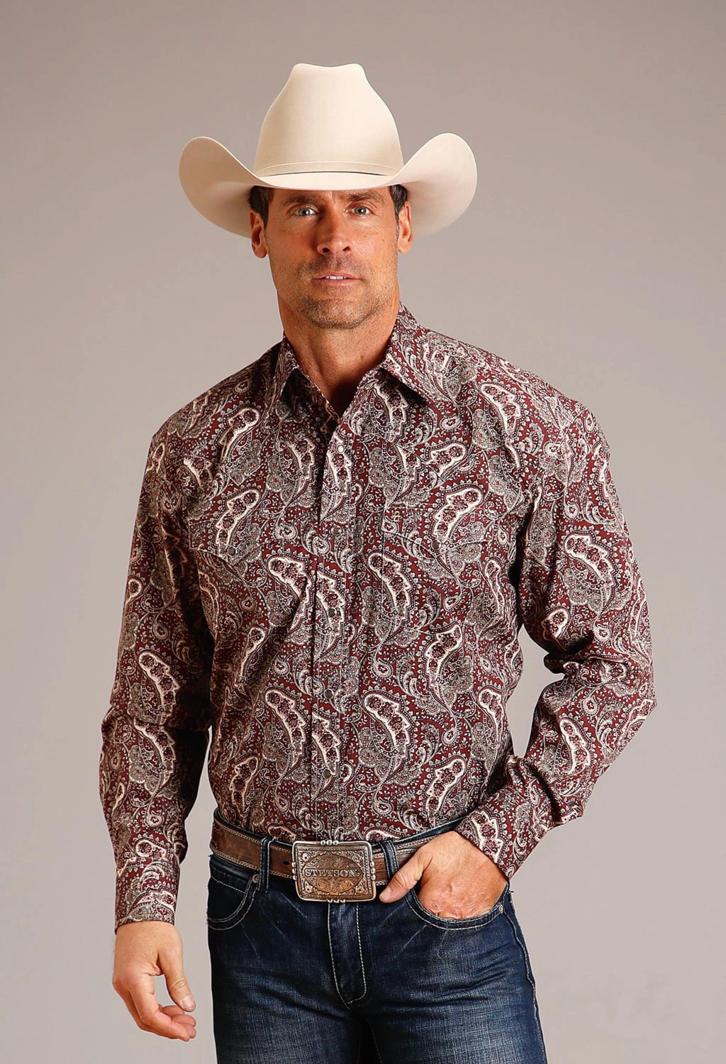 Breathable Cotton Stetson Mens Siren Paisley Wine 100% Cotton L/S Shirt