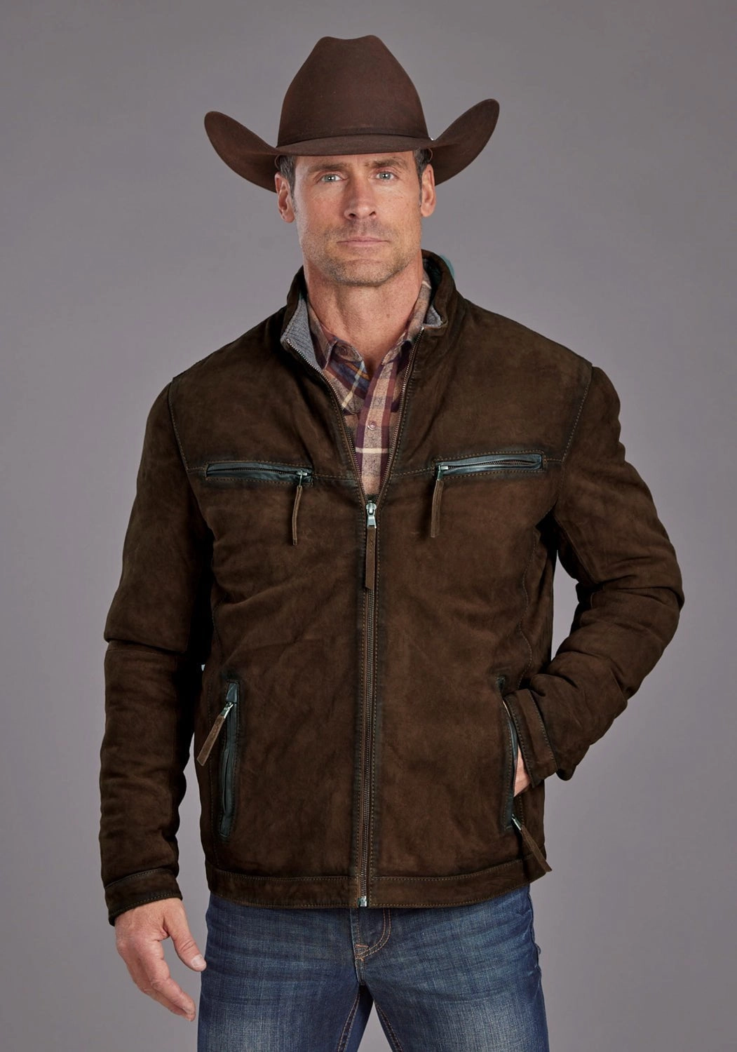 Windproof Design Stetson Mens Smoother Moto Burnt Brown Leather Leather Jacket