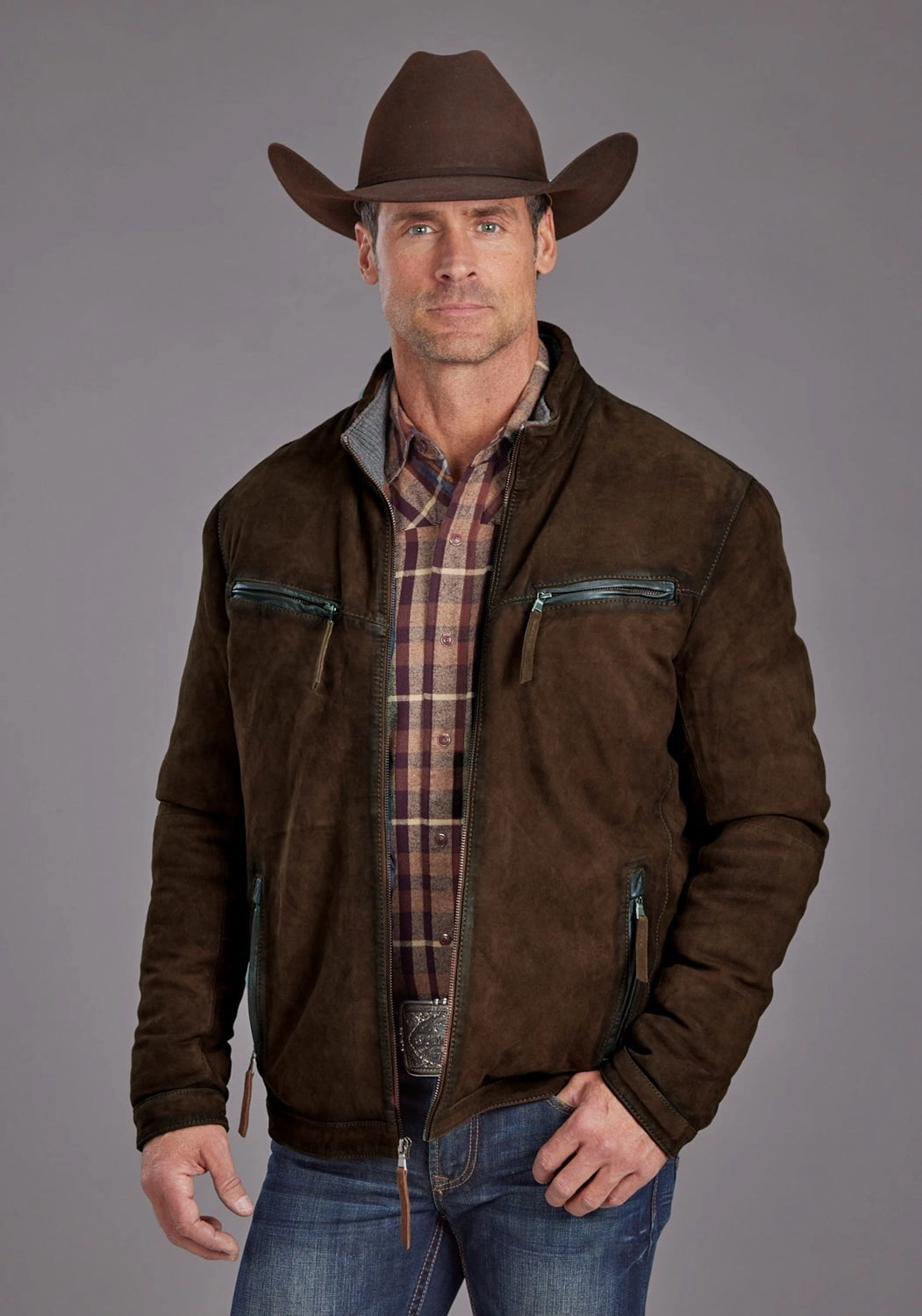 AbrasionResistantEdging Stetson Mens Smoother Moto Burnt Brown Leather Leather Jacket