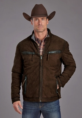 SeamlessShoulderPanels Hidden Pocket System Stetson Mens Smoother Moto Burnt Brown Leather Leather Jacket