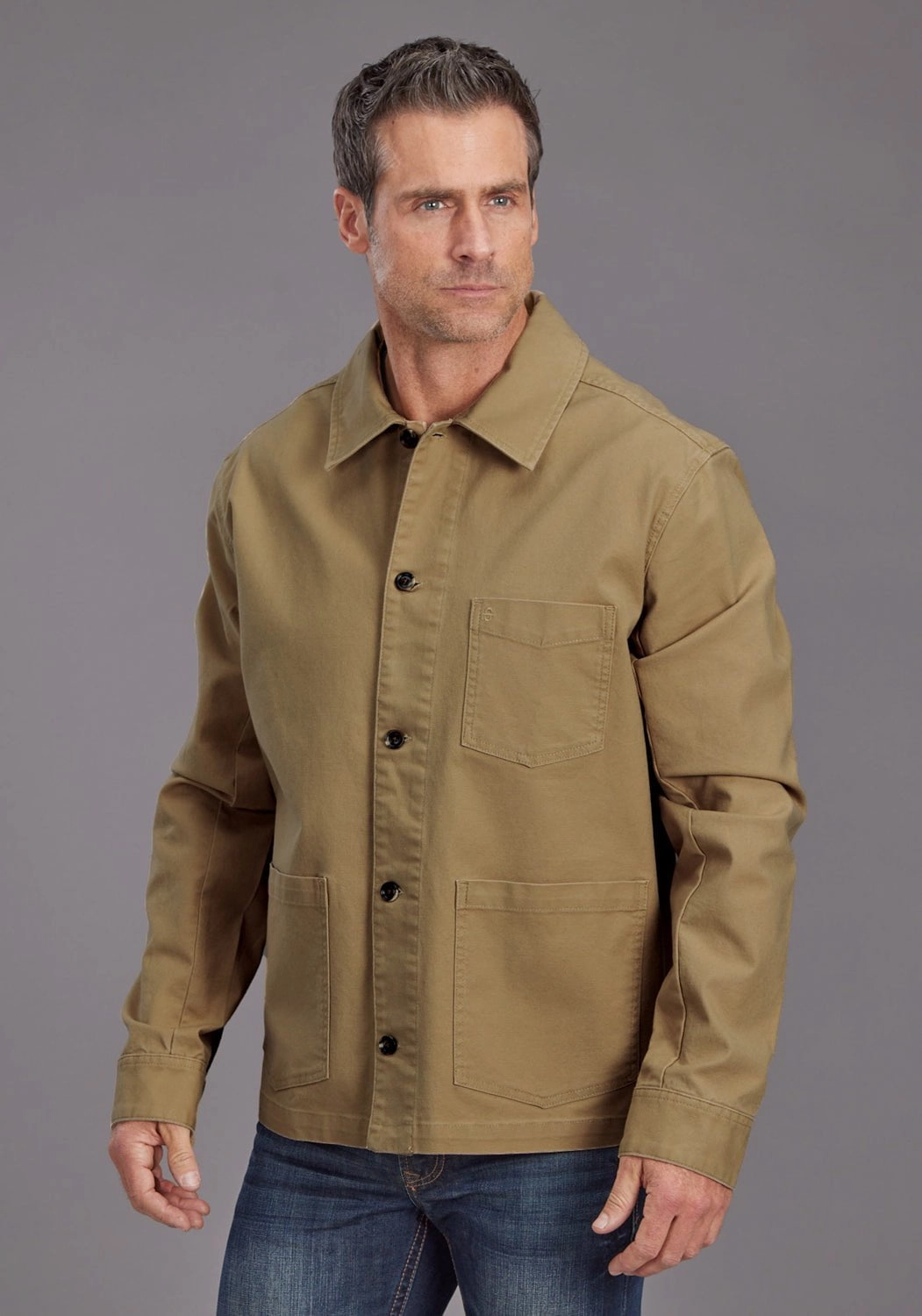 High Collar Design Stetson Mens Solid Canvas Camel Cotton Blend Cotton Jacket