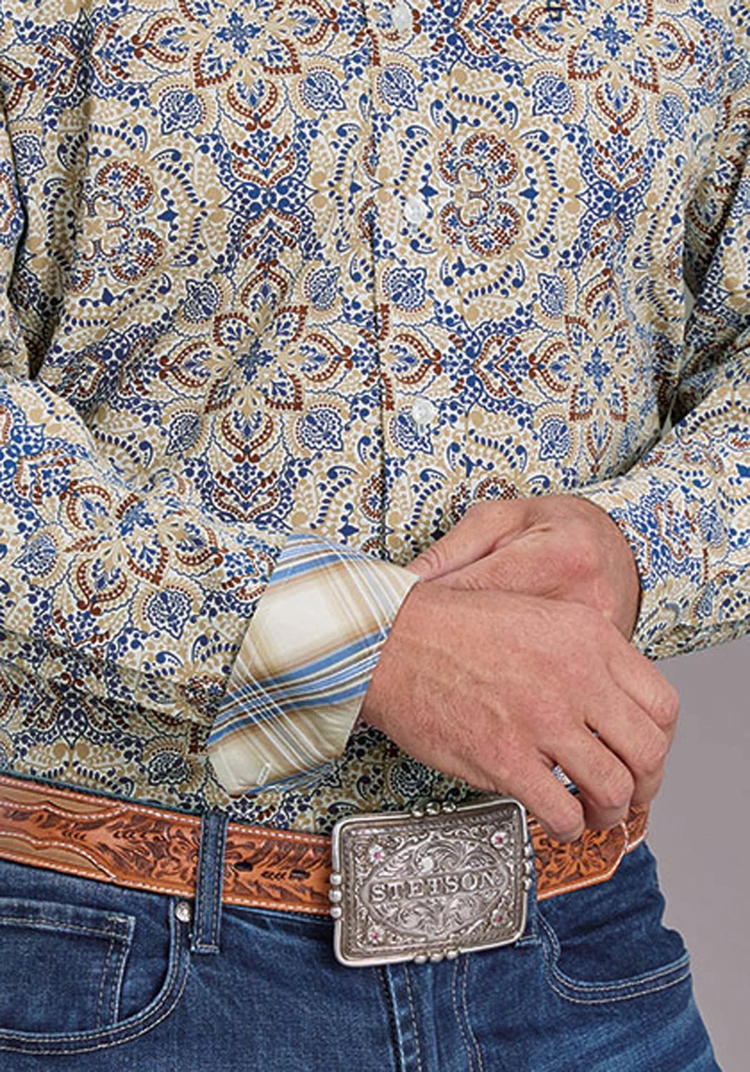 Statement Maker Stetson Mens Summer Medallion Paisley Blue 100% Cotton 1 Pkt L/S Shirt