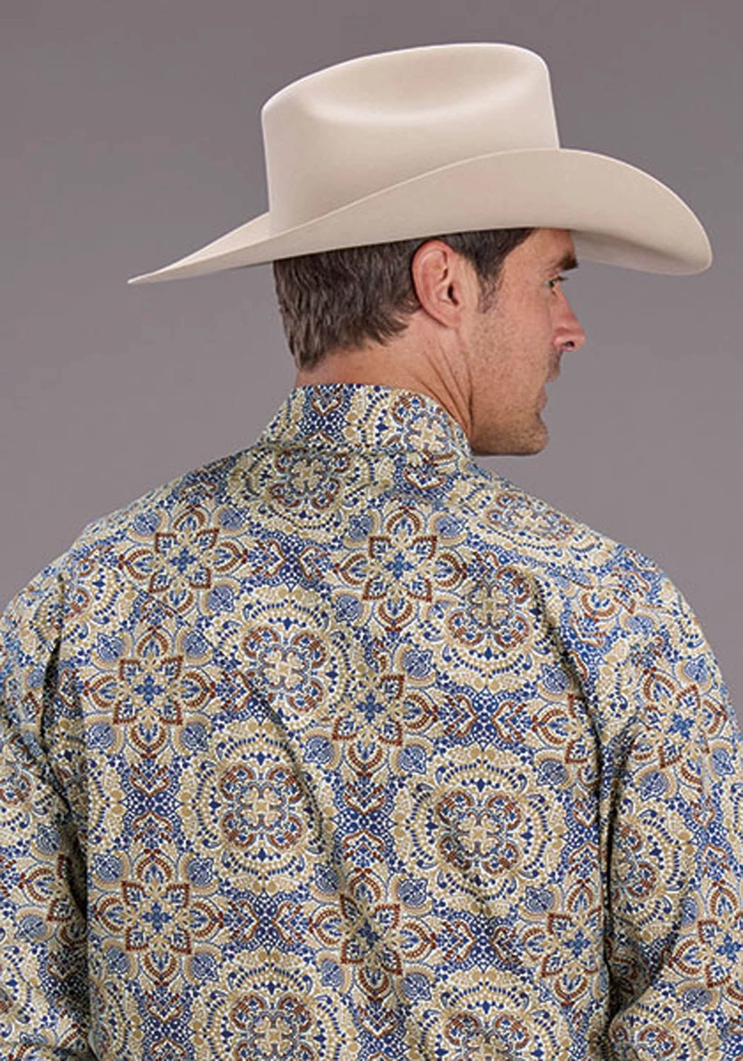 Youthful Vibe Stetson Mens Summer Medallion Paisley Blue 100% Cotton L/S Shirt