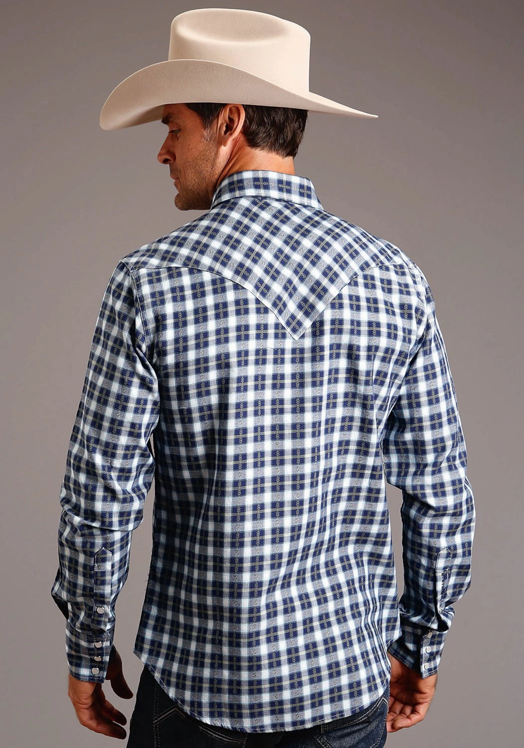 Stetson Mens Twill Dobby Blue 100% Cotton L/S Shirt Trendy Vibes Smooth Texture