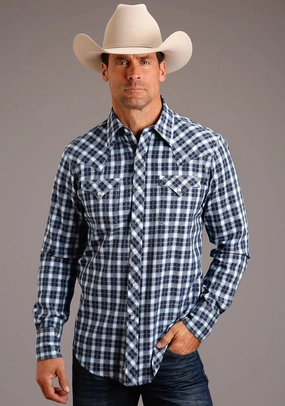 Summer Camp Stetson Mens Twill Dobby Blue 100% Cotton L/S Shirt