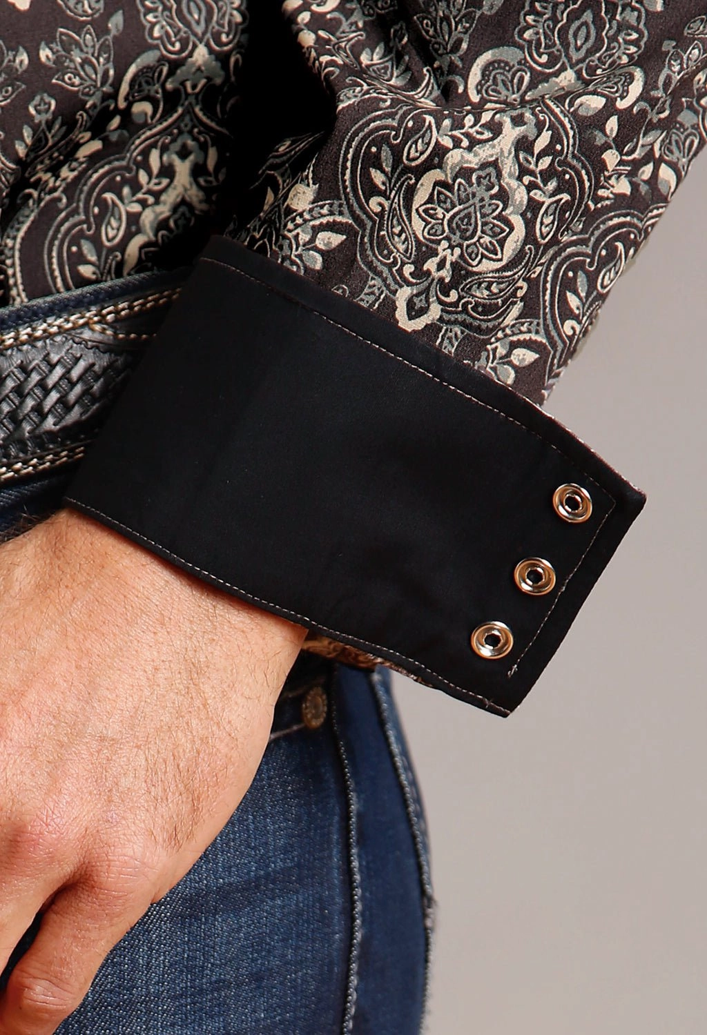 Stetson Mens Vintage Damask Grey 100% Cotton L/S Shirt Ruffle Edge Loose Fit