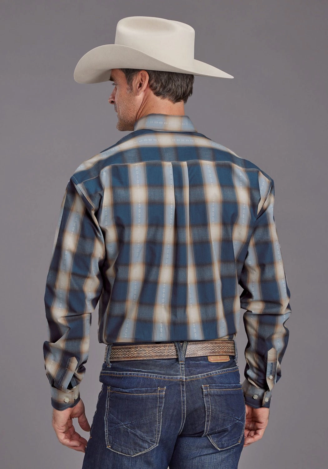 Seamless Sides Wrinkle Resistant Finish Stetson Mens Vintage Dobby Blue 100% Cotton 1 Pkt L/S Shirt