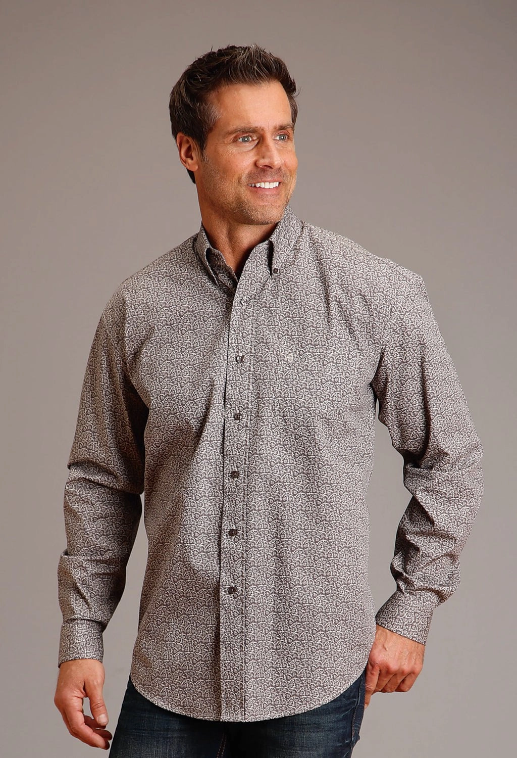 garden party Stetson Mens Vintage Floral Grey 100% Cotton L/S Shirt