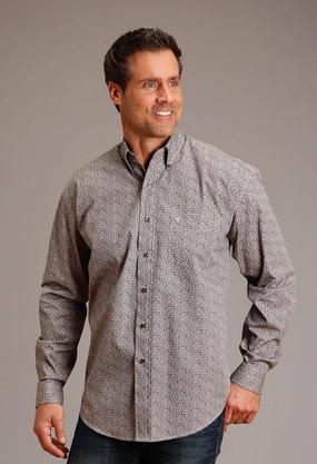 Stetson Mens Vintage Floral Grey 100% Cotton L/S Shirt Tailored Style