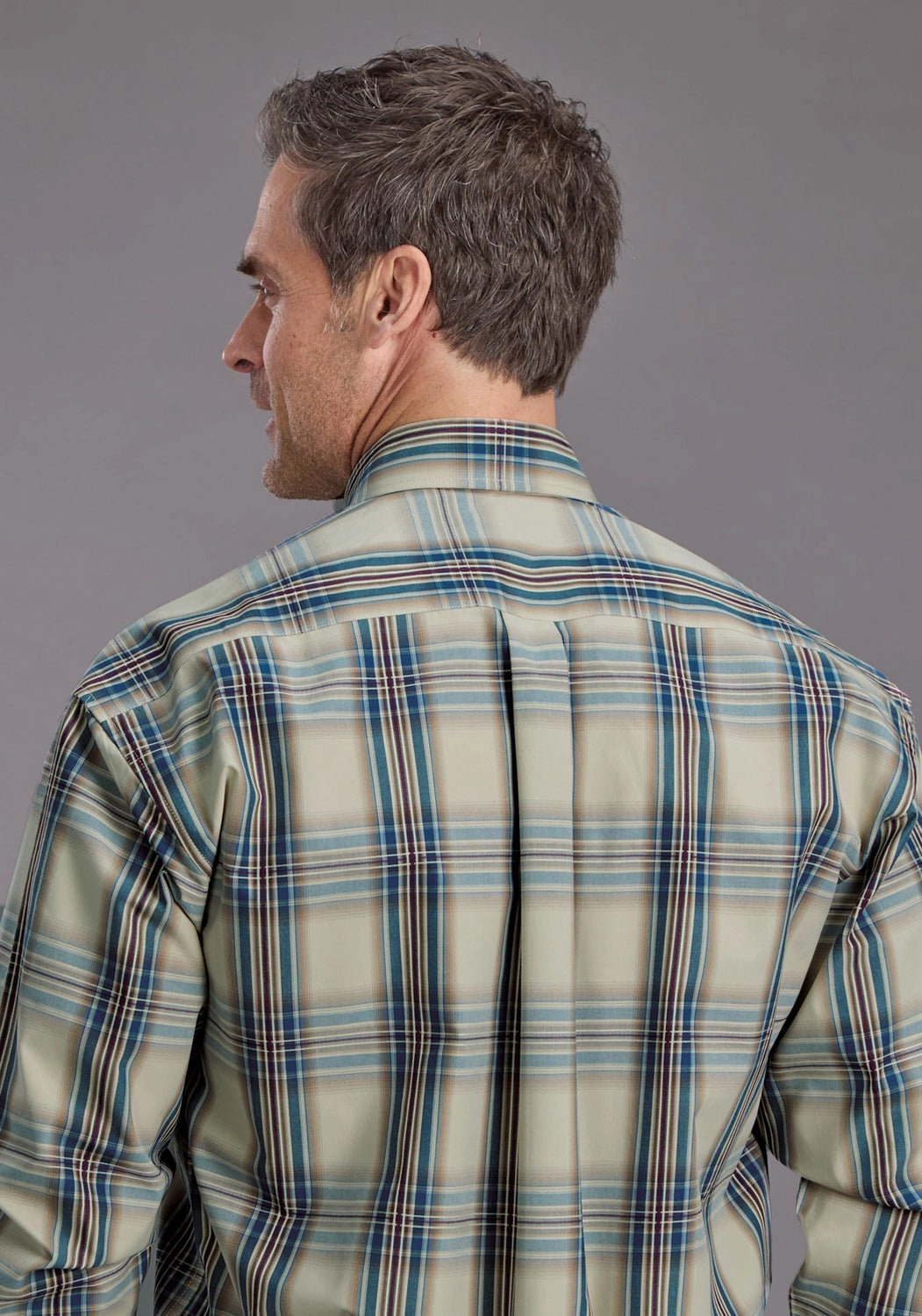 Stetson Mens Vintage Indigo Plaid Blue 100% Cotton 1 Pkt L/S Shirt Hypoallergenic Lining Ombre look