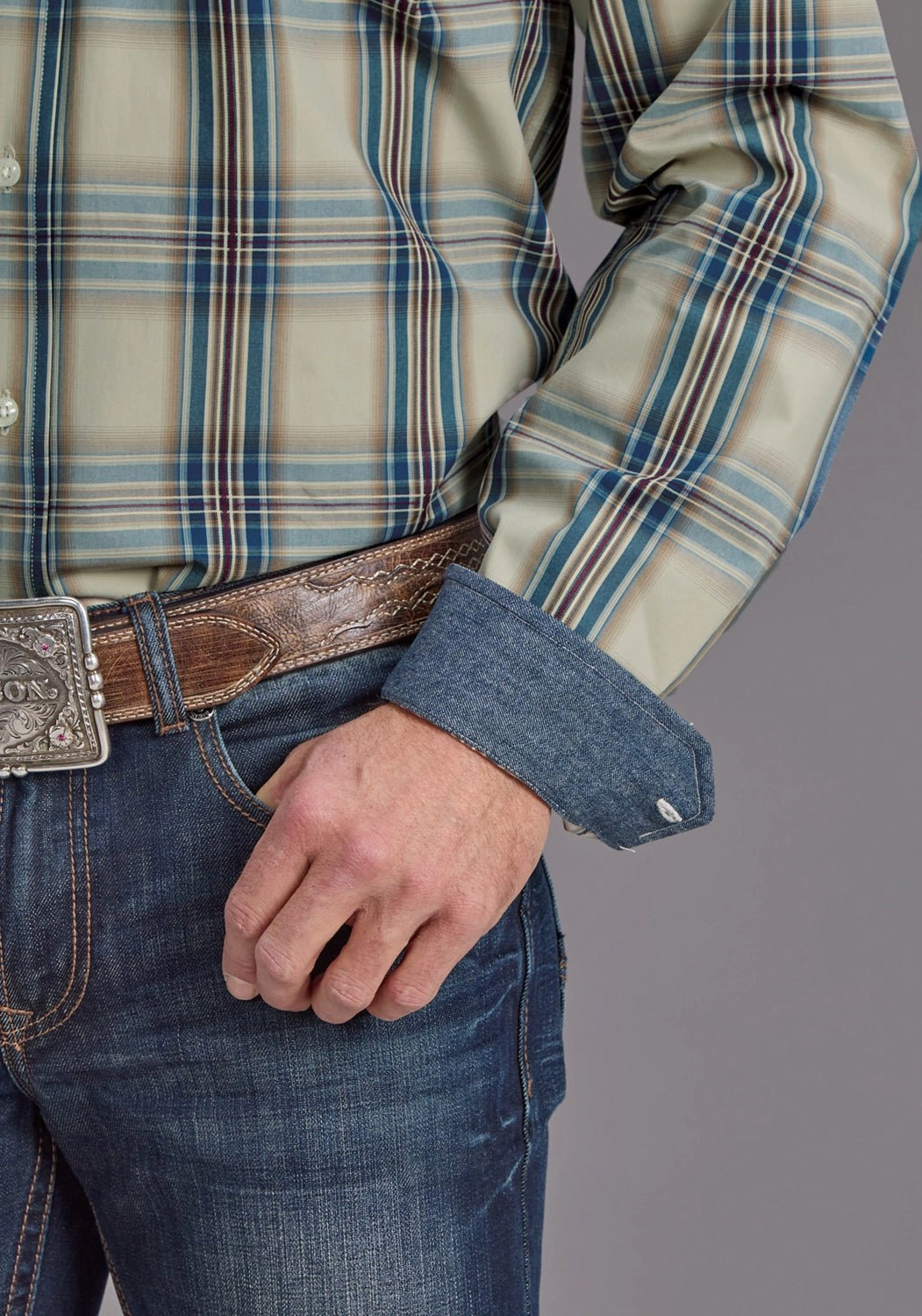 Stetson Mens Vintage Indigo Plaid Blue 100% Cotton 1 Pkt L/S Shirt Edgy Design