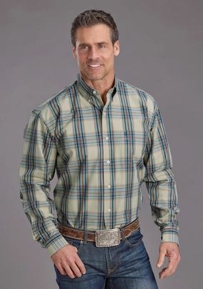 Stetson Mens Vintage Indigo Plaid Blue 100% Cotton 1 Pkt L/S Shirt Trend-Driven