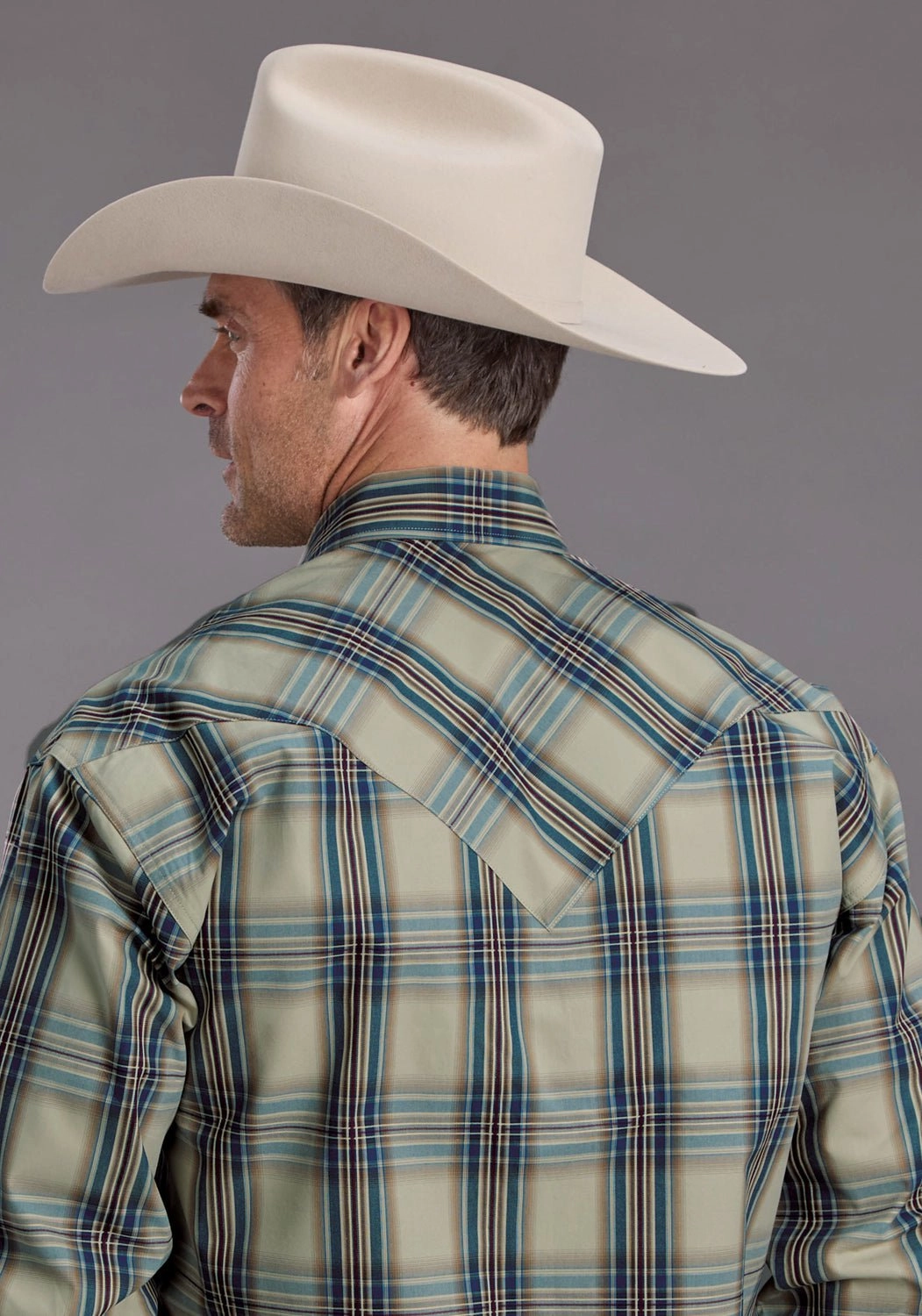 Earthy Hue Youthful Vibe Stetson Mens Vintage Indigo Plaid Blue 100% Cotton L/S Shirt