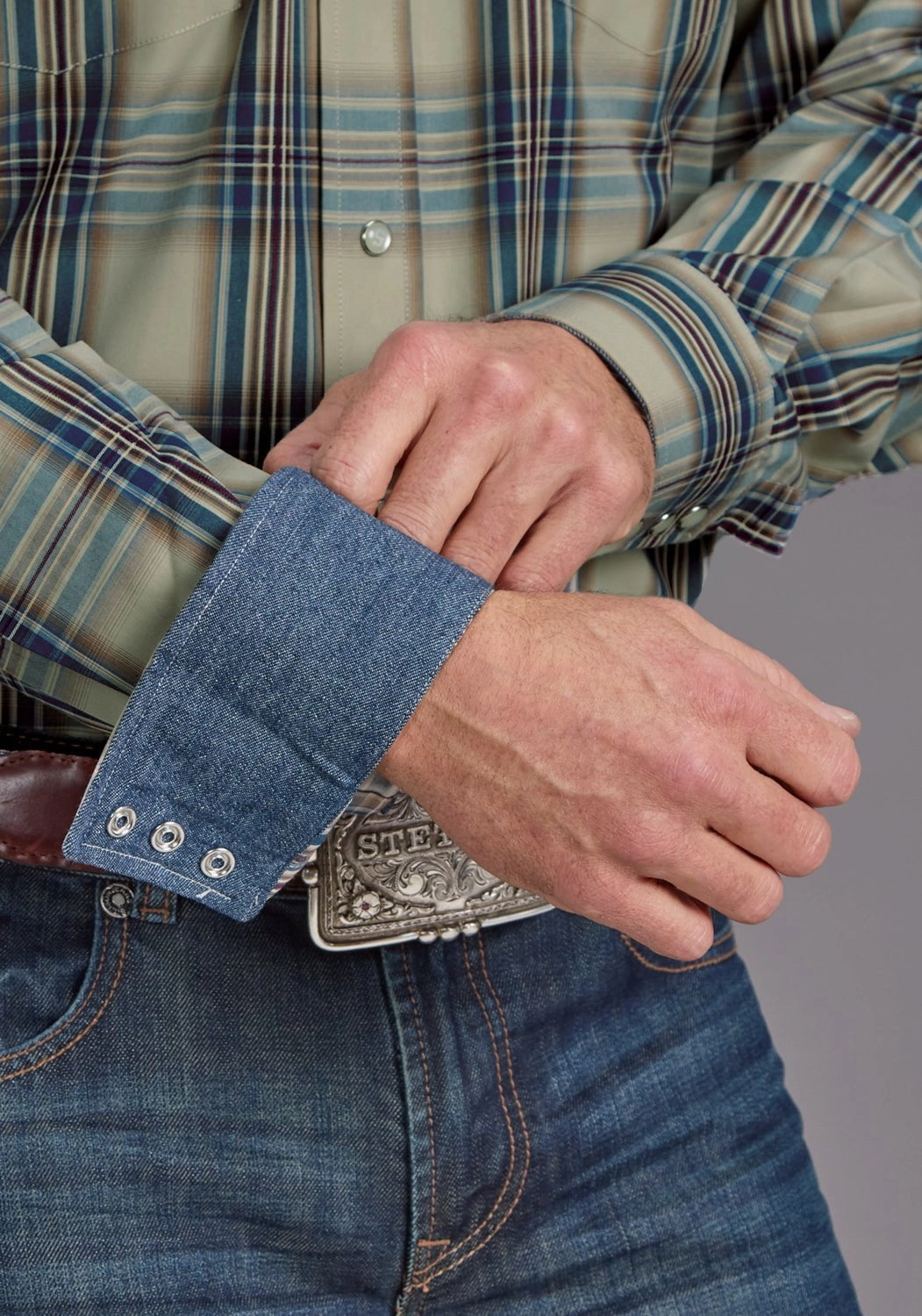 Stetson Mens Vintage Indigo Plaid Blue 100% Cotton L/S Shirt Bold Hue