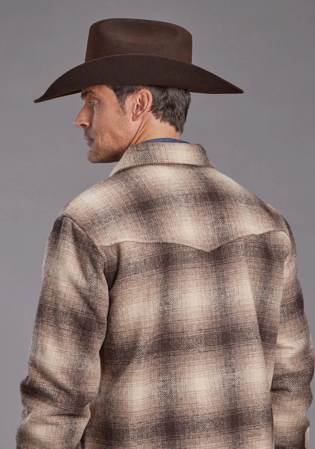 Reflective Detailing Go Anywhere Wear Stetson Mens Western Plaid Shirt Brown/Tan 100% Wool Wool Jacket