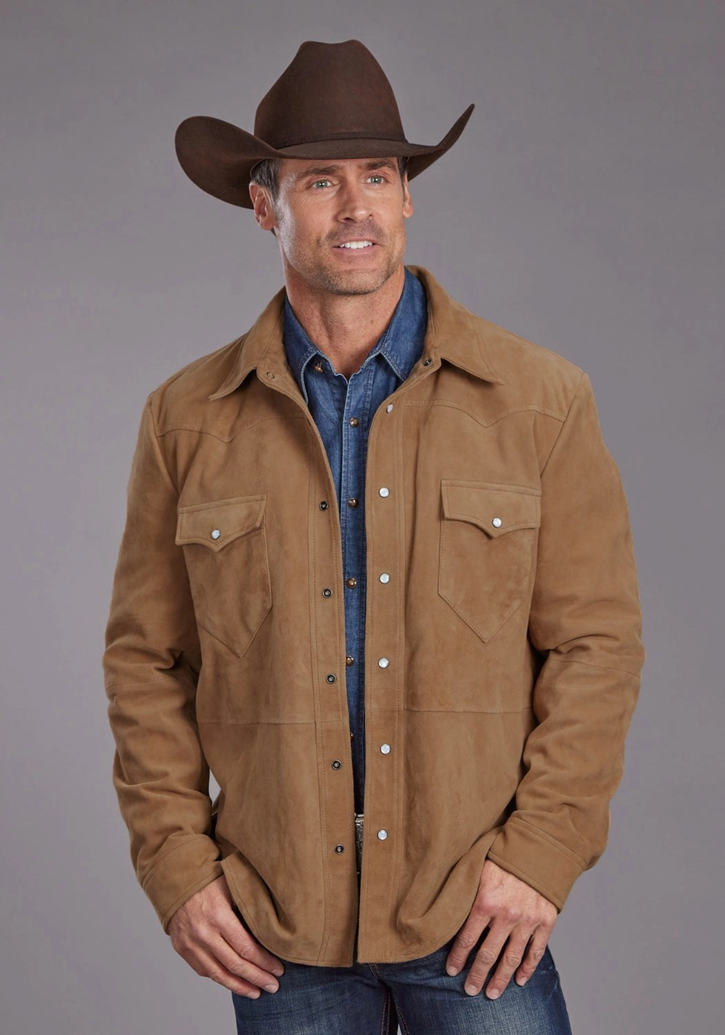 Stetson Mens Western Shirt Tan Leather Leather Jacket Fade Resistant Dye