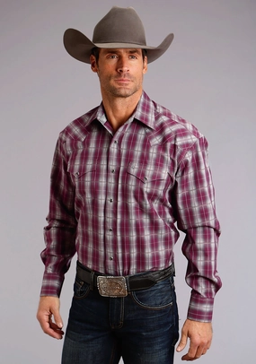 Distressed finish Versatile Outfit Stetson Mens Wine 100% Cotton Cedar Ombre L/S Tall Shirt