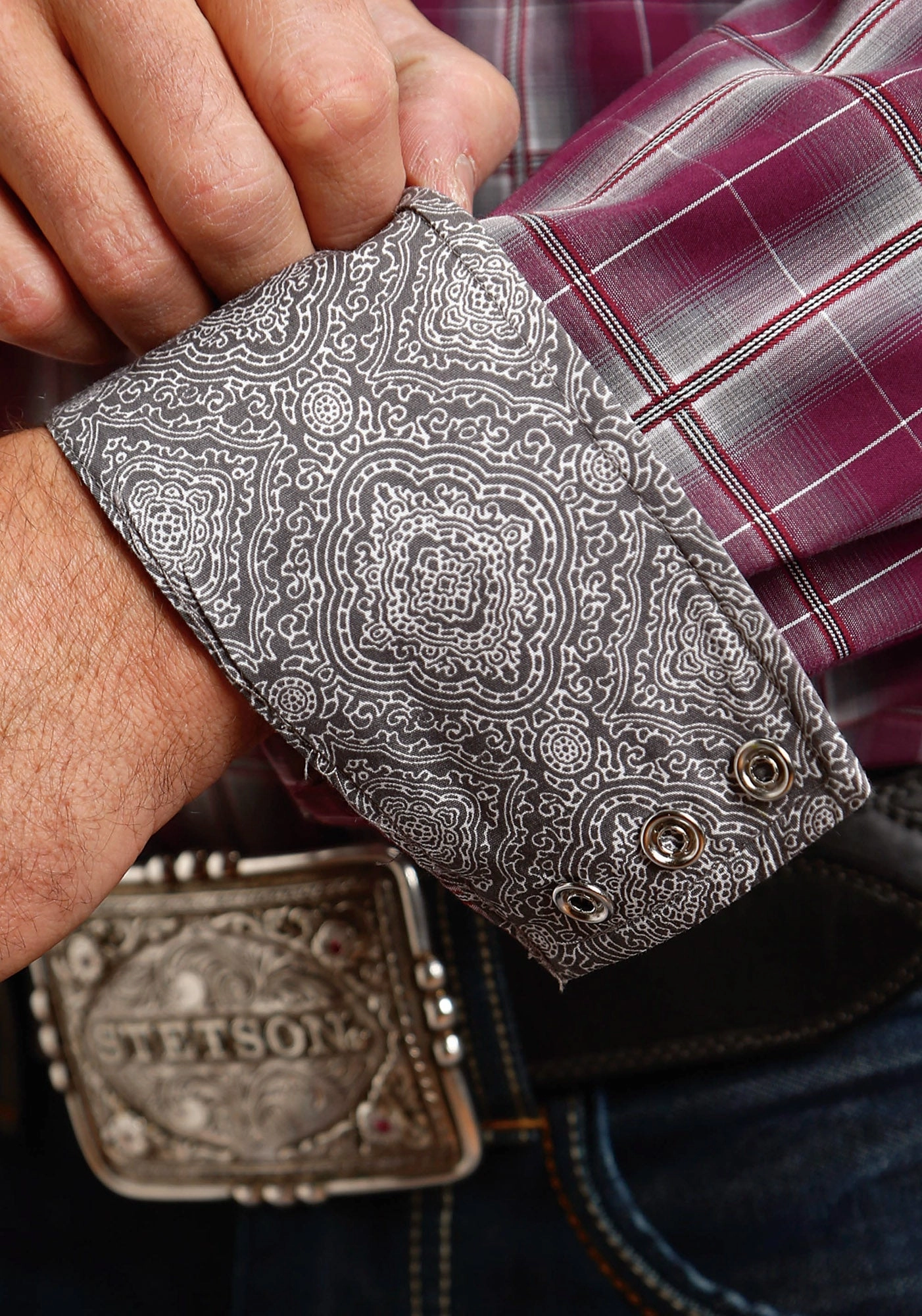 Stetson Mens Wine 100% Cotton Cedar Ombre L/S Tall Shirt Coffee Run Quick Release Cuffs