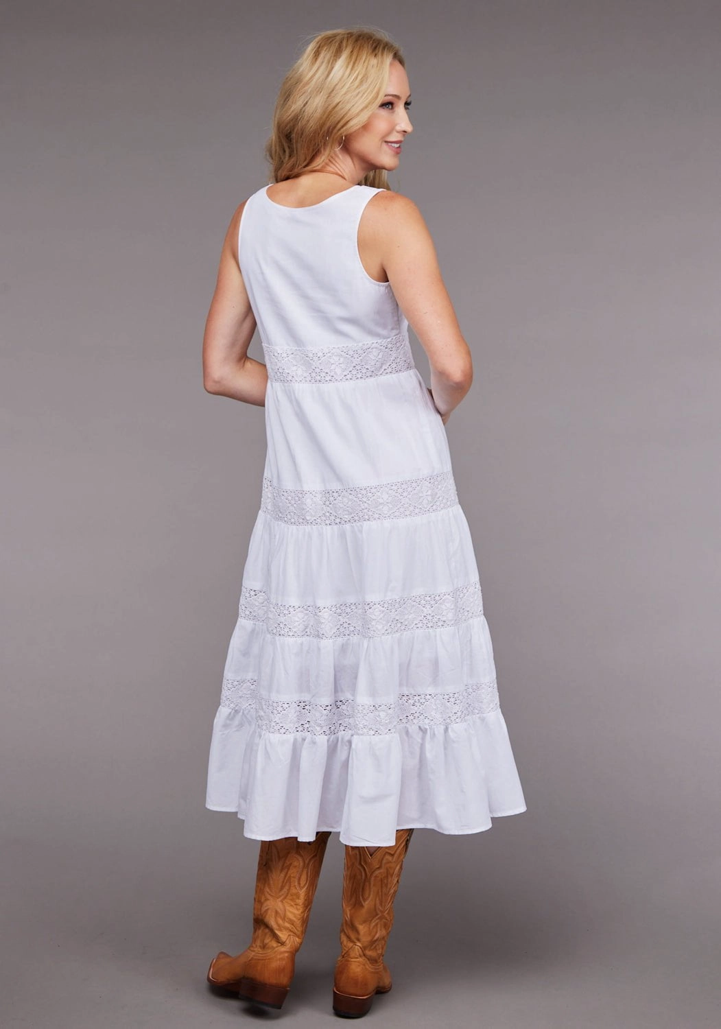 Stetson Womens 2096 Gathered Tier White 100% Cotton S/L Dress Modern Comforted Tagless Labeling